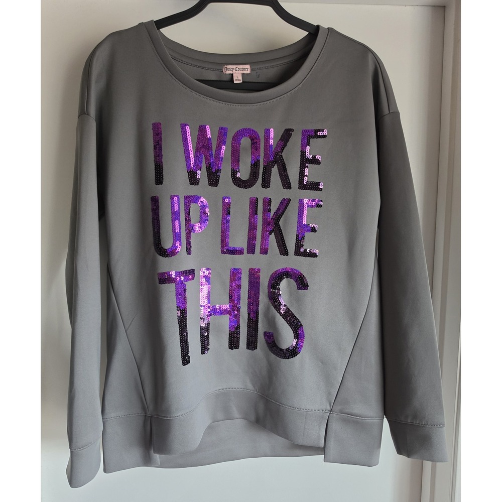 Juicy Couture Sweatshirt Women L Grey Graphic Pullover Long Sleeve Casual Top